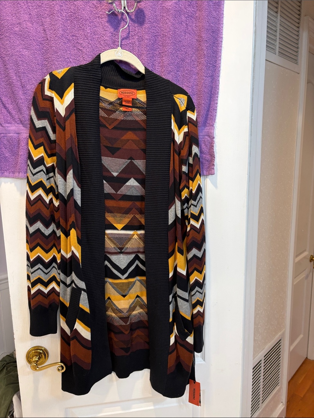 NWT Missoni for Target Black-Trim Chevron Cardigan with Mustard, Brown & Gray